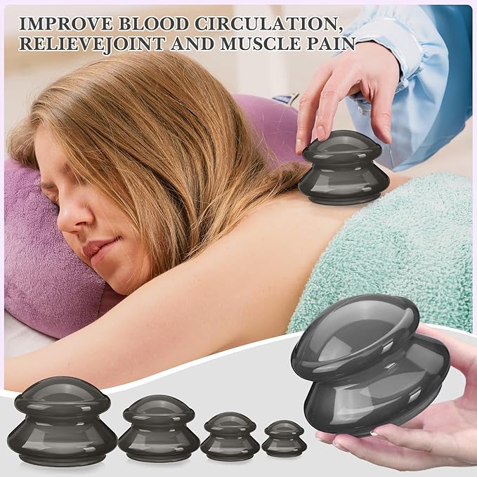 Geiserailie 16 Pcs 4 Sizes Cupping Therapy Set Silicone Cupping Massage Cups Professional Chinese Therapy Cup Vacuum for Body Muscle Nerve(Onyx)-HomvellaHome