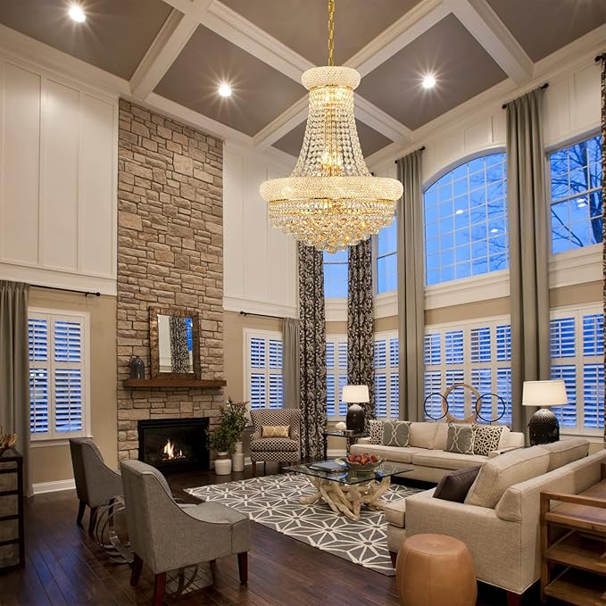 12 - Light Unique Empire Crystal Chandelier for Foyer Entryway Living Room Dining Room Bedroom Entryway Gold Finish-HomvellaHome