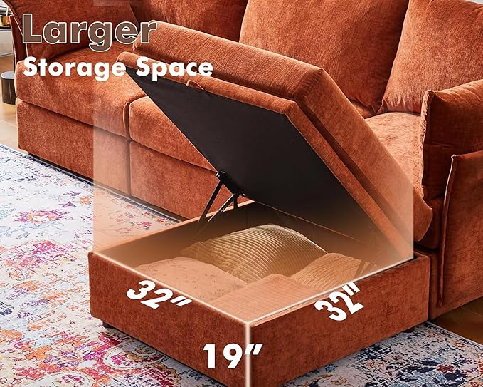 102.6" Modular Sectional Sofa, L Shaped Couch Set for Living Room, 3-Seater Comfy Cloud Couches with Movable Storage Ottoman,DIY Combination - Chenille Terracotta Orange-HomvellaHome