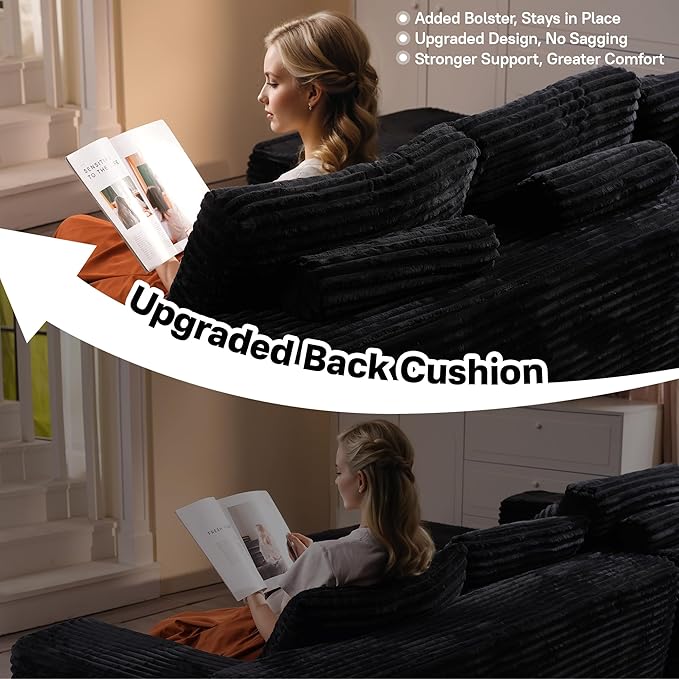 104" Cloudy Sectional L Shaped Couch for Living Room, No Assembly Required, Modular Comfy Sofa with Deep Seat, Fluffy Couch with Sleeper Chaise for Apartment Lounge (Black)-HomvellaHome