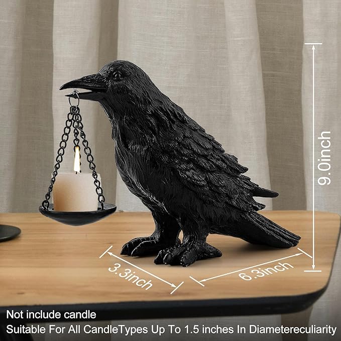 Gothic Home Decor Fake Crow Light Holder Halloween Decorations Indoor Raven Lamp Tealight Candle Holder Resin Statue Black-HomvellaHome