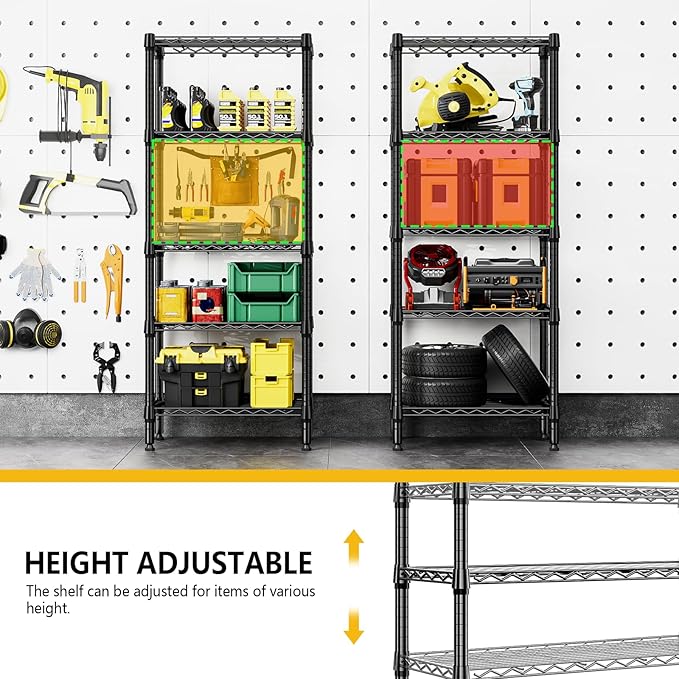 1250 lbs 5 Tier Shelf Metal Storage Shelves Wire Rack Closet Organizers for Garage Kitchen Bathroom Laundry Black 11.8" D x 23.6" W x 59.5" H-HomvellaHome