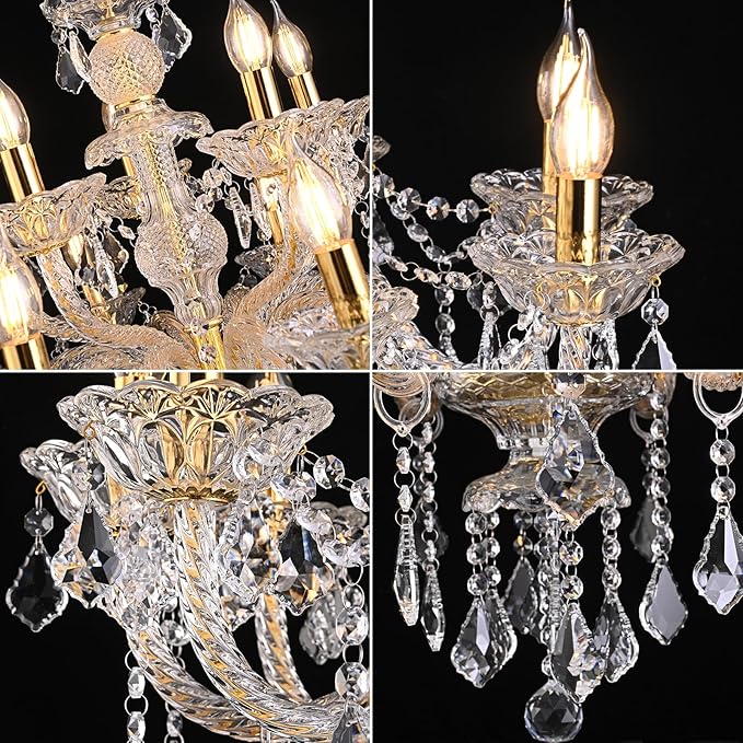 15 Light Crystal Chandelier Double Layer Flush Mount Ceiling Light Fixture with K9 Crystals for Living Room Dining Room Bedroom Luxury Hanging Lamp Lighting Fixtures-HomvellaHome