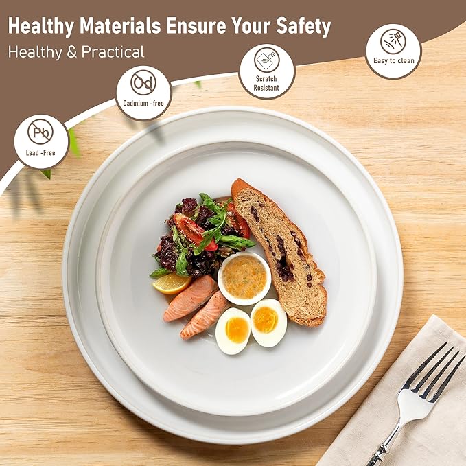 GBHOME Ceramic Dinnerware Sets for 4, 12 Pieces Stoneware Plates and Bowls Sets, Reactive Glaze Dishes -Scratch Resistant, Dishwasher&Microwave Safe-Star White-HomvellaHome