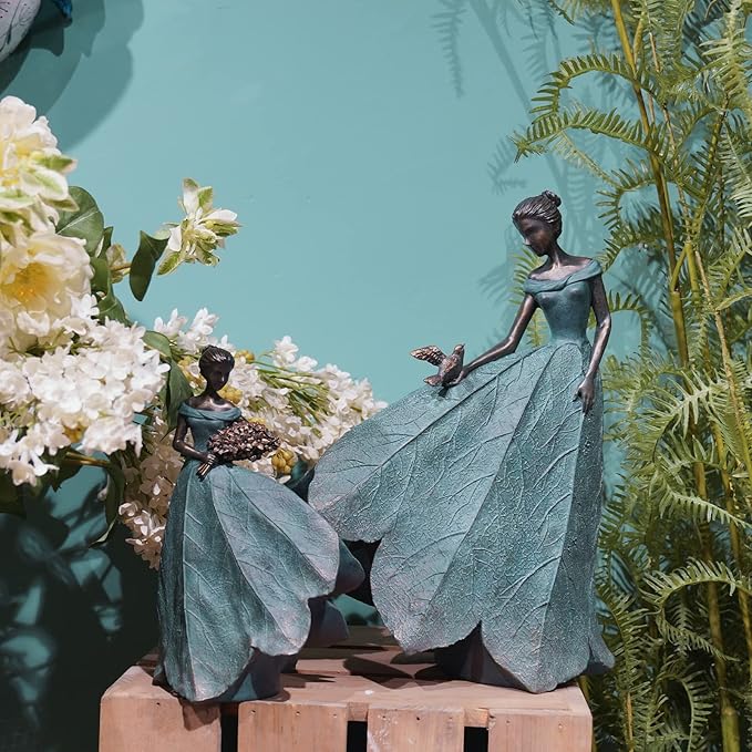 Guichifun Fairy Statue Collection Home Decoration - Leaf Angel Girls Resin Home Garden Decor for Outside or Inside Rustic Fairy Garden Outdoor Yard Figurines Gifts for Women 8.5 x 5.25 x 12 Inch-HomvellaHome