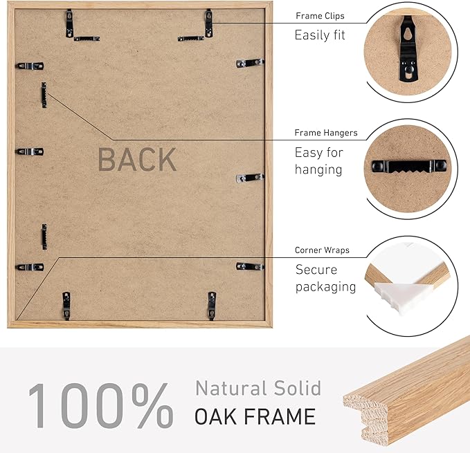 16x20 Picture Frame Set of 4 Natural Solid Oak Photo Frames with 11x14 Removable Mat Wall Hanging Large Handcrafted Frame with HD Plexiglass Wall and Tabletop Display Large Poster Frame-HomvellaHome