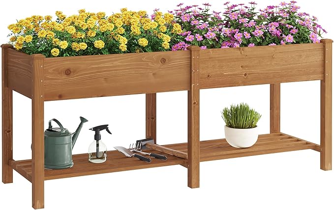 GHWIE Raised Garden Bed with Shelf,Elevated Wooden Planter Box with Legs,Garden Planter for Backyard, Patio, Balcony-HomvellaHome