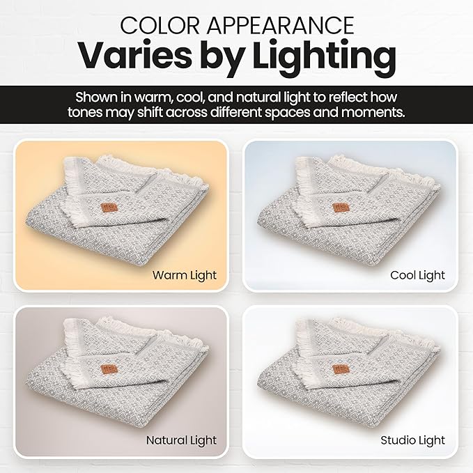 Gold Case Throw Blanket for Couch – 100% Recycled Turkish Cotton Blankets & Throws – Elegant Decorative Throw Blankets for Living Room Sofa – Woven Throws for Couch – Retro Grey – 50x60-HomvellaHome