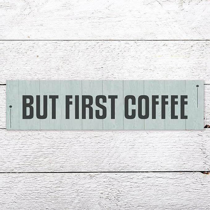 Generic Funny Wood Sign But First Coffee Rustic Wooden Hanging Sign Home Farmhouse Kitchen Wall Decoration 16 x 6 Inch-HomvellaHome