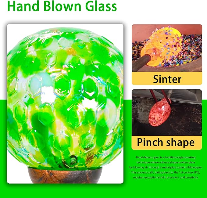 Garden Solar Lights, Decorative LED Honeycomb Glass Ball Garden Stake, Glass and Metal Outdoor Decoration, 4 x 31 Inch (Green)-HomvellaHome