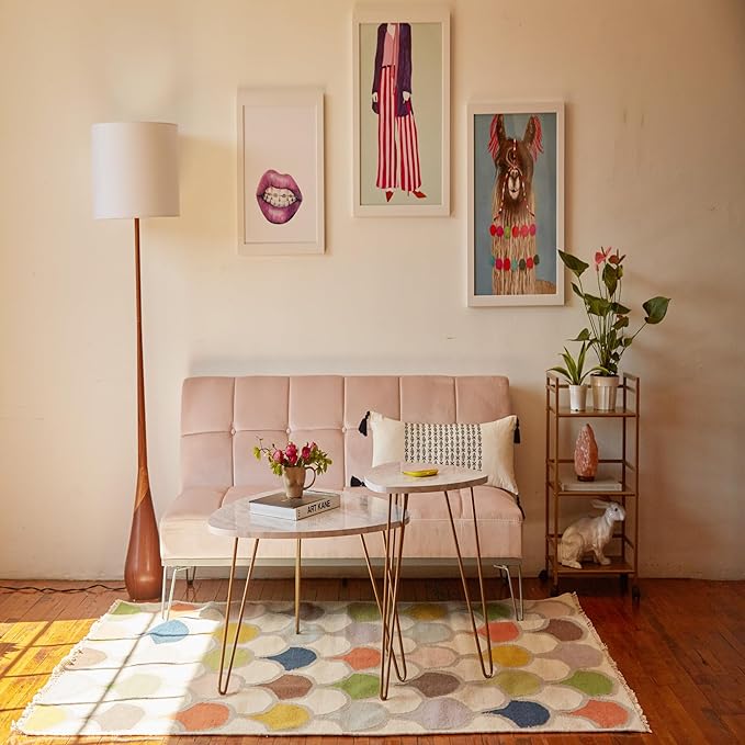 GLOBE Electric Novogratz x Harrington 65" Floor Lamp, 2-Tone Faux Wood Base, White Fabric Shade, Socket Rotary Switch 67225-HomvellaHome