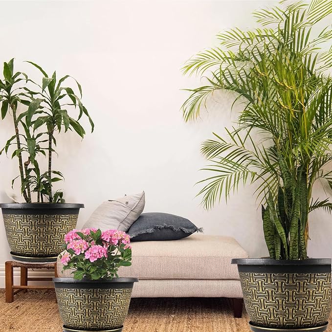 10 Inch Plant Pots, 4 Pack Flower Pots Outdoor with Drainage Holes & Trays, Retro Antique Imitation Decorative Garden Plastic Pots for Plants Indoor Sets for Houseplants-HomvellaHome