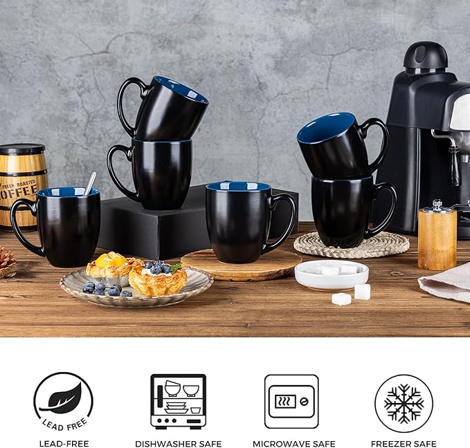 GBHOME 16oz Coffee Mugs Set of 6, Large Ceramic Coffee Mugs for Man, Woman, Dad, Mom, Modern Coffee Mugs Set with handle for Tea/Latte/Cappuccino/Milk/Cocoa. Dishwasher&Microwave Safe,Blue-HomvellaHome