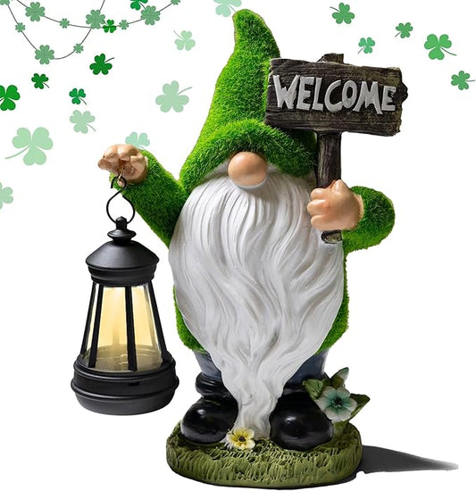 Garden Gnomes Outdoor with LED Solar Light - 11’’ Funny Gnome Decorations/ ornaments for Home/Yard/Patio Solar Lantern Garden Statues - Decor -Deals/clearance - Housewarming/Birthday Gifts-HomvellaHome
