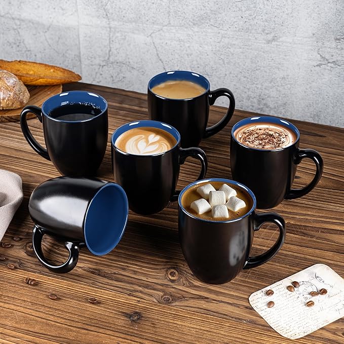 GBHOME 16oz Coffee Mugs Set of 6, Large Ceramic Coffee Mugs for Man, Woman, Dad, Mom, Modern Coffee Mugs Set with handle for Tea/Latte/Cappuccino/Milk/Cocoa. Dishwasher&Microwave Safe,Blue-HomvellaHome