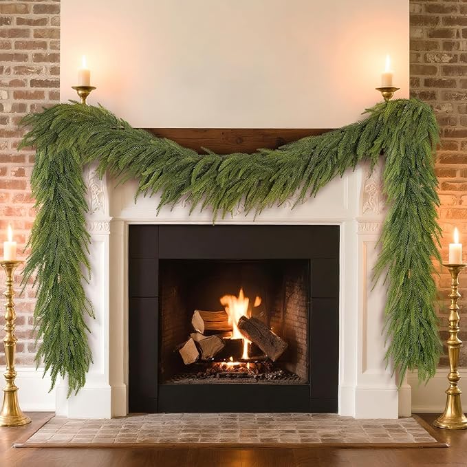 16FT Christmas Norfolk Pine Garland -1PCS, Artificial Pine Needles Garlands Faux Greenery Fake Garland for Holiday Fireplace,Table,Window,Stairs,Mante,Indoor Outdoor Decor-HomvellaHome