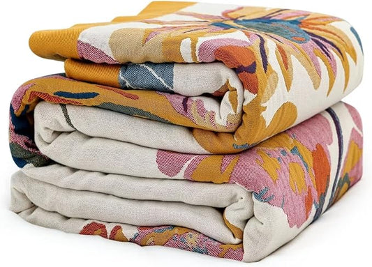 100% Cotton Throw Blanket for Bed Couch Summer 98''x 98'' Super Soft Muslin Blankets Warm Boho Quilt Lightweight Farmhouse Decorative Bed Blankets-HomvellaHome