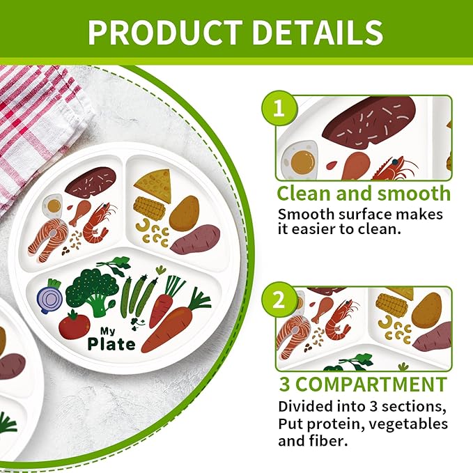 10" 3-Grid Cute Cartoon Portion Control Plate - Melamine, Healthy Nutrition for Weight Loss & Diabetes Management, Ideal for Adults & Teens Kids (1 Pack)-HomvellaHome