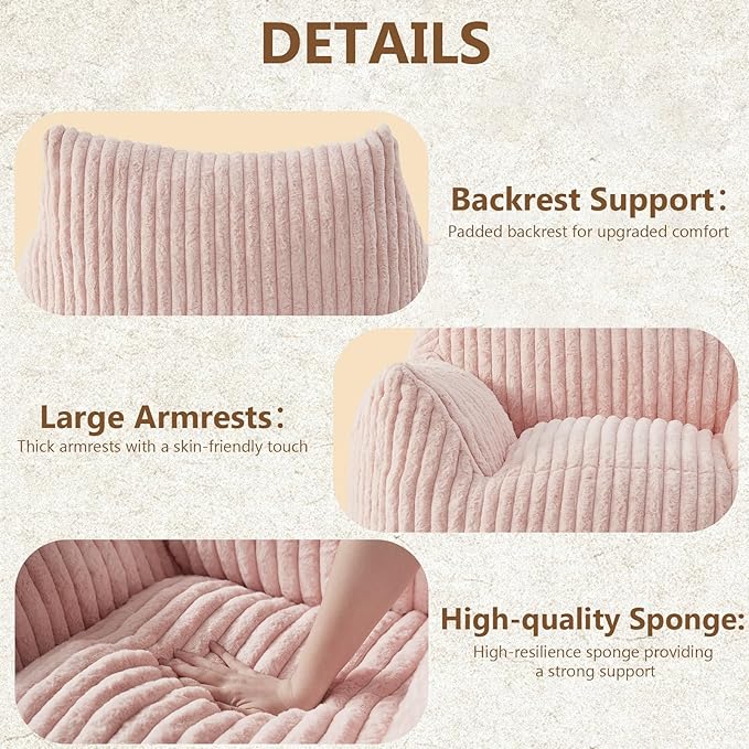 Giant Bean Bag Chairs for Adults Teens, Large Bean Bag Sofa Chairs with Filling Comfy Fuzzy BeanBag Chair with Armrests for Bedroom Living Room Reading-HomvellaHome