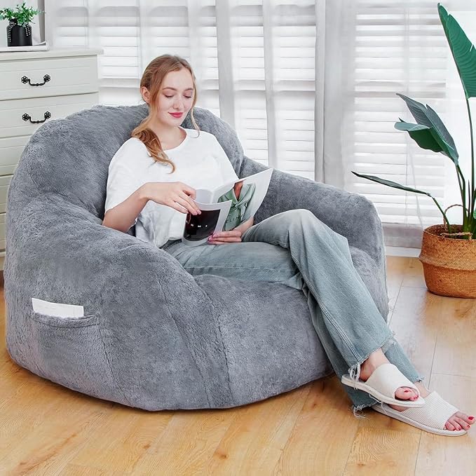Giant Bean Bag Chair, Oversized Bean Bag Chairs for Adults and Kids, Gaming Chair Stuffed Memory Foam | Storage | Non-Slip, Removable Bean Bag Sofa Comfy Chair for Bedroom, Livingroom-HomvellaHome