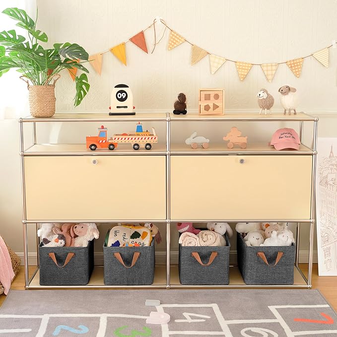 GRANNY SAYS Storage Baskets for Shelves, Closet Organizer Bins, Clothes Storage Bins with Metal Frame, Large Baskets for Organizing and Storage, Collapsible, Dark Gray, 2-Pack-HomvellaHome