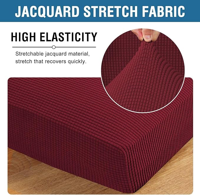 H.VERSAILTEX Super Stretch Individual Seat Cushion Covers Sofa Covers Couch Cushion Covers Slipcover Sets Thick Jacquard Textured Twill Fabric (1 Piece Sofa Cushion Cover, Burgundy Red)-HomvellaHome