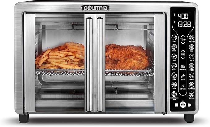 Gourmia Toaster Oven Air Fryer Combo 17 cooking presets 1700W french door digital air fryer oven 24L capacity accessories, convection rack, baking pan tray recipe book GTF7655,Large,Stainless Steel-HomvellaHome