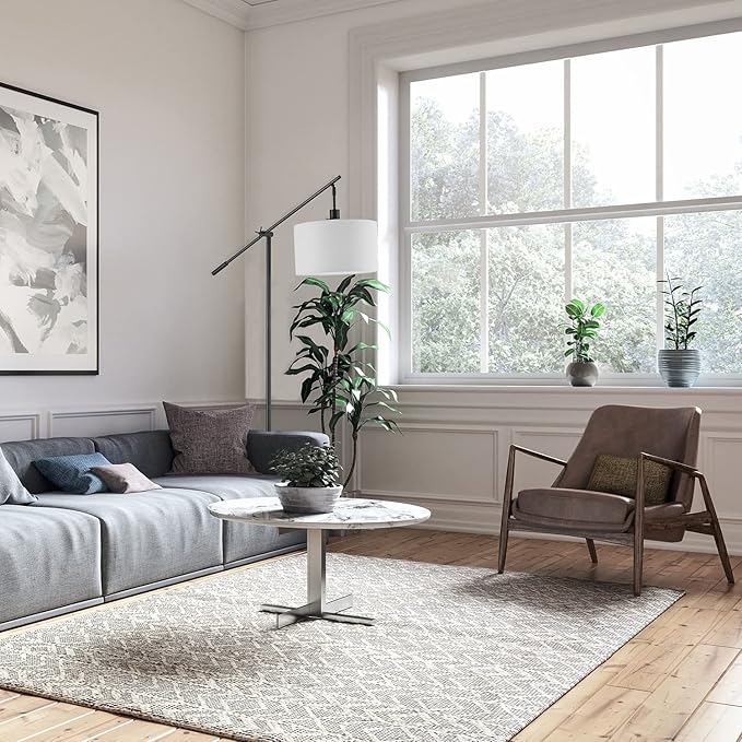 GLOBE Electric 67525 Avellino 66" Floor Lamp, Matte Black, White Linen Shade, Stepless Rotary Dimmer Switch on Socket-HomvellaHome