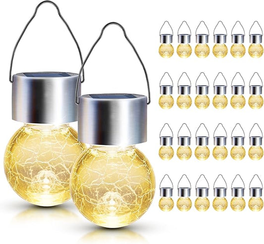 GIGALUMI 24 Pack Solar Outdoor Lights, Solar Hanging Lights for Christmas Decoration-Cracked Glass Solar Lights Outdoor Waterproof for Garden, Yard, Fence, Tree（Warm White）-HomvellaHome