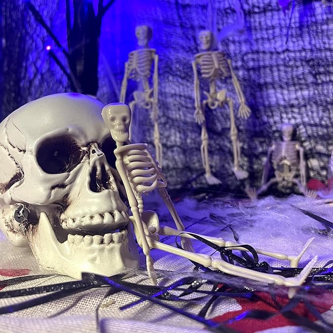 10 Pcs Halloween Mini Skeleton Figurine Decoration,6”Halloween posable Skeleton Decor,Small Plastic Skeleton Figure for Spooky Home Decor Haunted House Decorations Party Favors-HomvellaHome