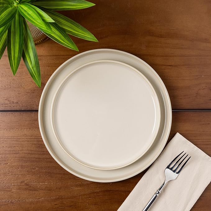 GBHOME Ceramic Dinnerware Sets for 4, 12 Pieces Stoneware Plates and Bowls Sets, Scratch Resistant Dishes, Dishwasher & Microwave Safe, Reactive Glaze-Vanilla color-HomvellaHome