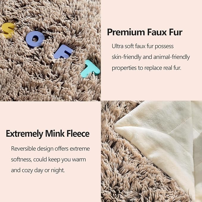 GONAAP Fuzzy Faux Fur Throw Blanket Frosty Brown Super Soft Cozy Plush Fuzzy Shaggy Blanket for Couch Sofa Bed (Frosty Brown, Throw(50"x60"))-HomvellaHome