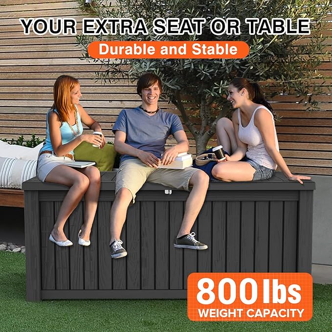 152 Gallon Deck Box Waterproof, UV Resistant Resin Outdoor Storage Box with Hydraulic Rod, Lockable Design and Enhanced Durability for Patio, Garden, and Poolside Use-HomvellaHome