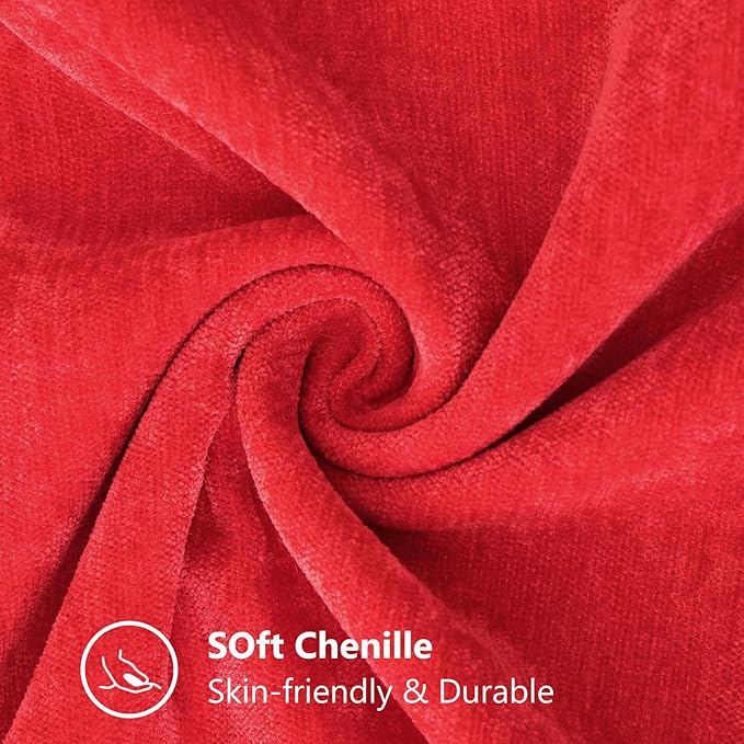 decorUhome Chenille Soft Throw Pillow Covers 18x18 Set of 2, Farmhouse Velvet Neutral Decorative Euro Pillow Covers with Stitched Edge for Couch Sofa Bed Home Decor, Red-HomvellaHome