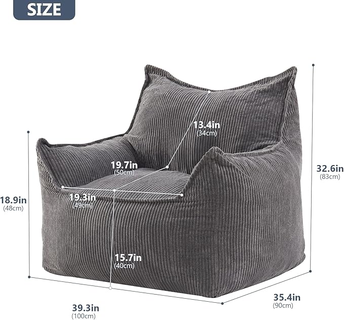 Giant Bean Bag Chair Sofa for Adults Teens, Comfy Corduroy Large Bean Bag Chairs with Armrests for Bedroom Living Room, Adult BeanBag Lazy Sofa Couch Chairs with Filler Included-HomvellaHome