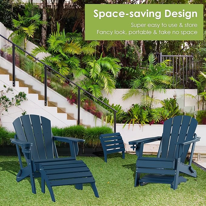 GREENVINES Adirondack-Ottoman | HDPE Plastic | Outdoor Footrest | All Weather | Foot Rest | Foot Stool | Blue | for Adirondack Chair | for Patio Backyard Pool-HomvellaHome