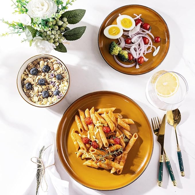 GBHOME Ceramic Dinnerware Sets, 18 Pieces Stoneware Dinnerware Set, Plates and Bowls Sets, Dishwasher & Microwave Safe,Dishes Set | Service for 6-HomvellaHome