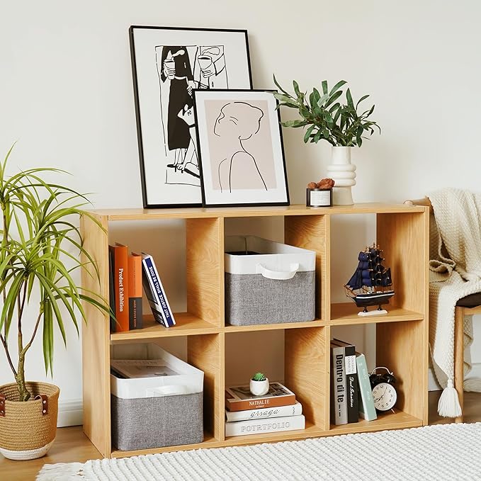 GRANNY SAYS Storage Baskets for Shelves, Closet Organizer Bins, Clothes Storage Bins with Metal Frame, Large Baskets for Organizing and Storage, Collapsible, Gray&White, 2-Pack-HomvellaHome