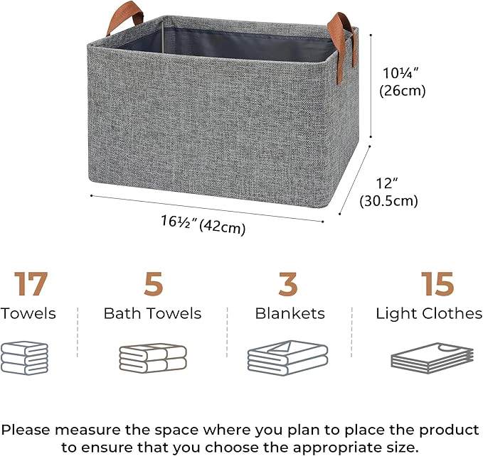 GRANNY SAYS Closet Storage Baskets, Collapsible Fabric Storage Bins with Metal Frame, Clothes Organizer Bins, Extra Large Baskets for Shelves, Gray, 4-Pack-HomvellaHome