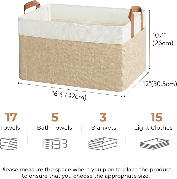 GRANNY SAYS Storage Baskets for Shelves, Closet Organizer Bins, Clothes Storage Bins with Metal Frame, Extra Large Baskets for Organizing and Storage, Collapsible, Khaki, 2-Pack-HomvellaHome
