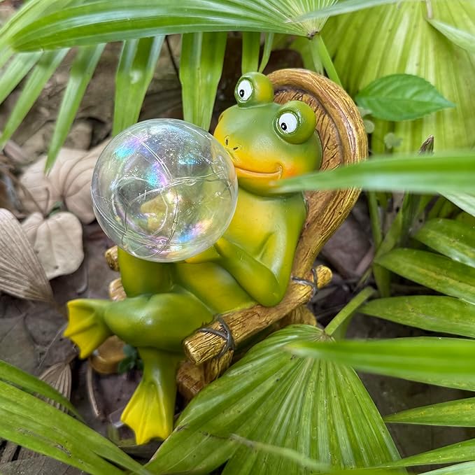 Garden Solar Frog Statue with Glowing Bubble Resin Figurine Outdoor Light Decor Hand-Painted Whimsy for Yard Patio Porch Fairy Decoration Housewarming Unique Gifti for Women-HomvellaHome