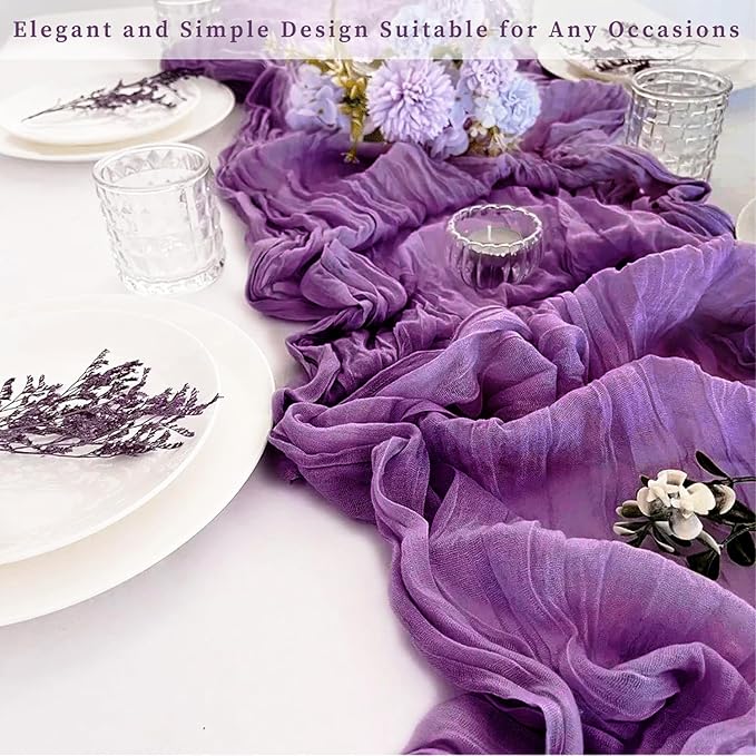 12 Pack Purple Cheesecloth Table Runner 10FT Boho Fabric Rustic Cheese Cloth Table Runner for Wedding Bridal Shower Baby Shower Gauze Sheer Birthday Party Table Decorations 20 x 120 Inch Long-HomvellaHome