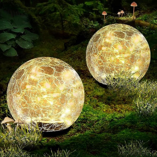 Garden Solar Ball Lights Outdoor Waterproof, 50 LED Cracked Glass Globe Solar Power Ground Lights for Path Yard Patio Lawn, Christmas Decoration Landscape Warm White(2 Pack 4.7'')-HomvellaHome