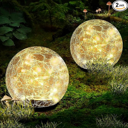 Garden Solar Ball Lights Outdoor Waterproof, 30 LED Cracked Glass Globe Solar Power Ground Lights for Path Yard Patio Lawn, Christmas Decoration Landscape Warm White(2 Pack 3.9'')-HomvellaHome