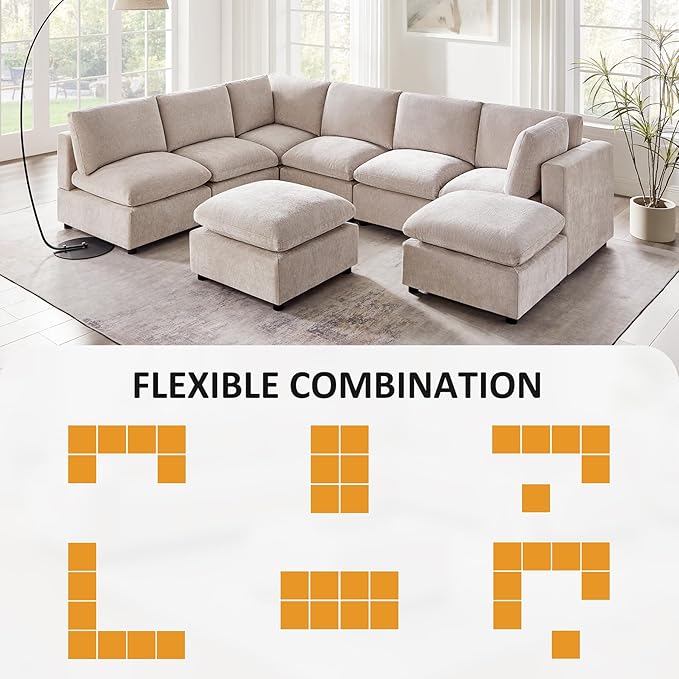 Modular Sectional Sofa, Convertible Sofa Couch Modular Sofa with Ottoman, Sectional Sofas for Living Room Small Apartments-HomvellaHome