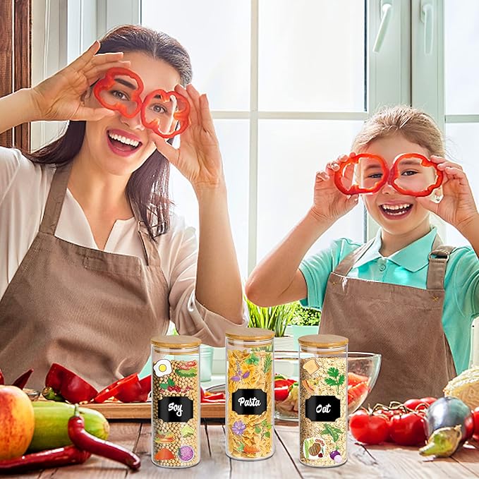 16 oz 20 pcs Glass Jars with Bamboo Lids, Stackable Clear Food Storage Jars, Airtight Kichen Glass Pantry Storage Containers with Lids for Rice, Candy, Sugar, Flour, Nuts, Cookie, Spice-HomvellaHome