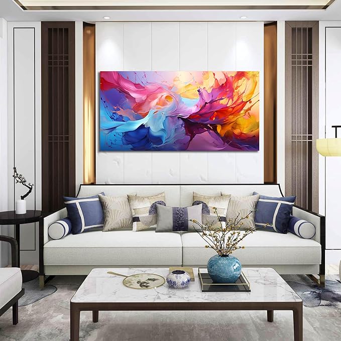 GUGIKA Abstract Wall Art for Living Room, Colorful Canvas Wall Decor for Bedroom, Picture Print, Size 48x24 Inches-HomvellaHome