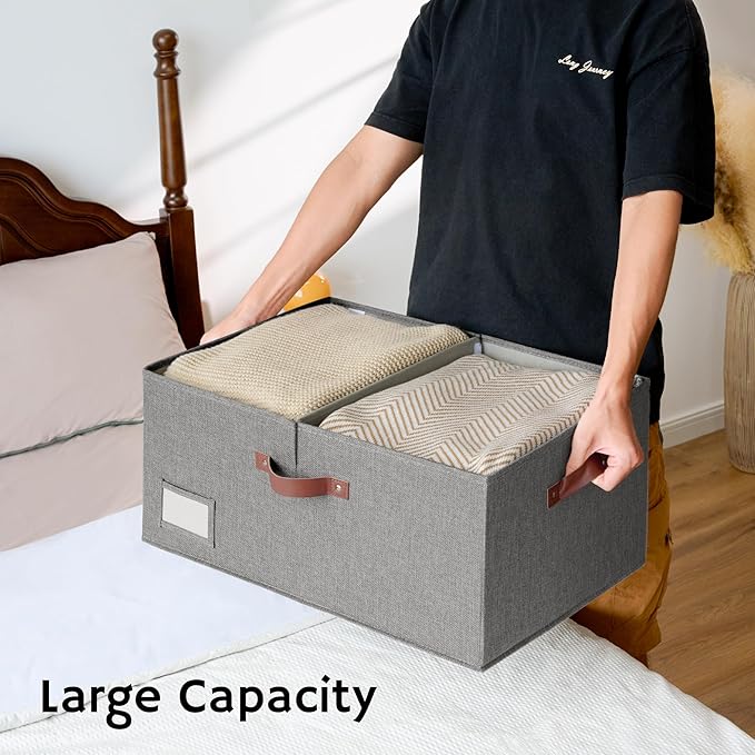GRANNY SAYS Large Storage Bins With Lids, Decorative Boxes, Fabric Containers With Double-Open Lid and Divider, Collapsible Clothes Organizers, 63L Linen for Closet, Dark Gray-HomvellaHome