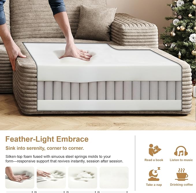 136" Sectional Couches for Living Room Modern Modular Sofa with L-Shape Couchs Upholstered Boneless Couch Deep Seat Sectional Couch with Chaise (Camel, Right Facing Chaise+3Seaters)-HomvellaHome