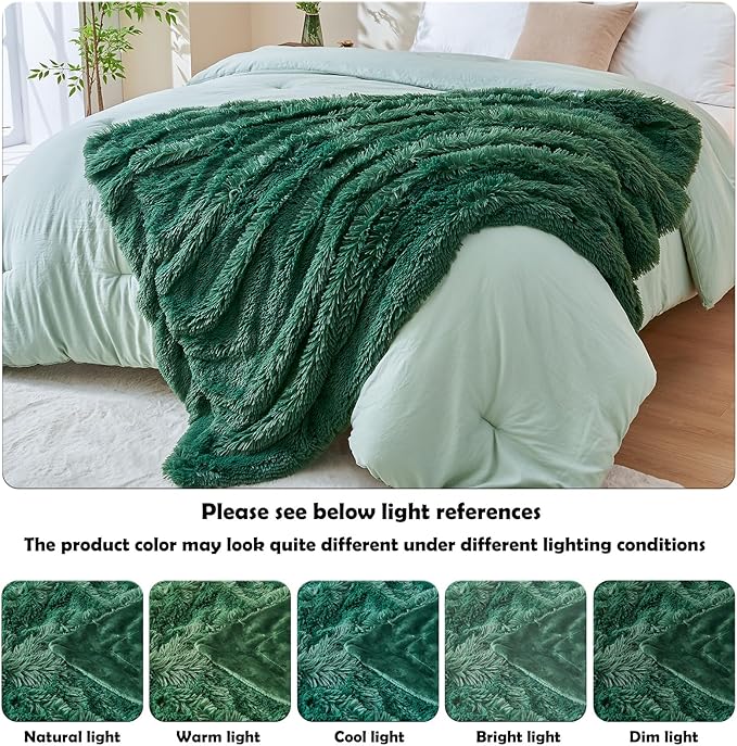 GONAAP Fuzzy Faux Fur Throw Blanket Twin Size Dark Green Super Soft Cozy Plush Fuzzy Shaggy Blanket for Couch Sofa Bed (Dark Green, Twin(60"x80"))-HomvellaHome